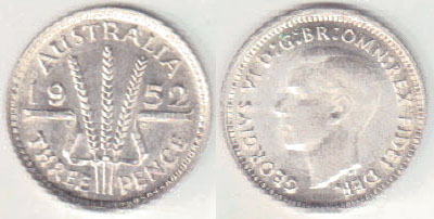 1952 Australia silver Threepence (Unc) A004352